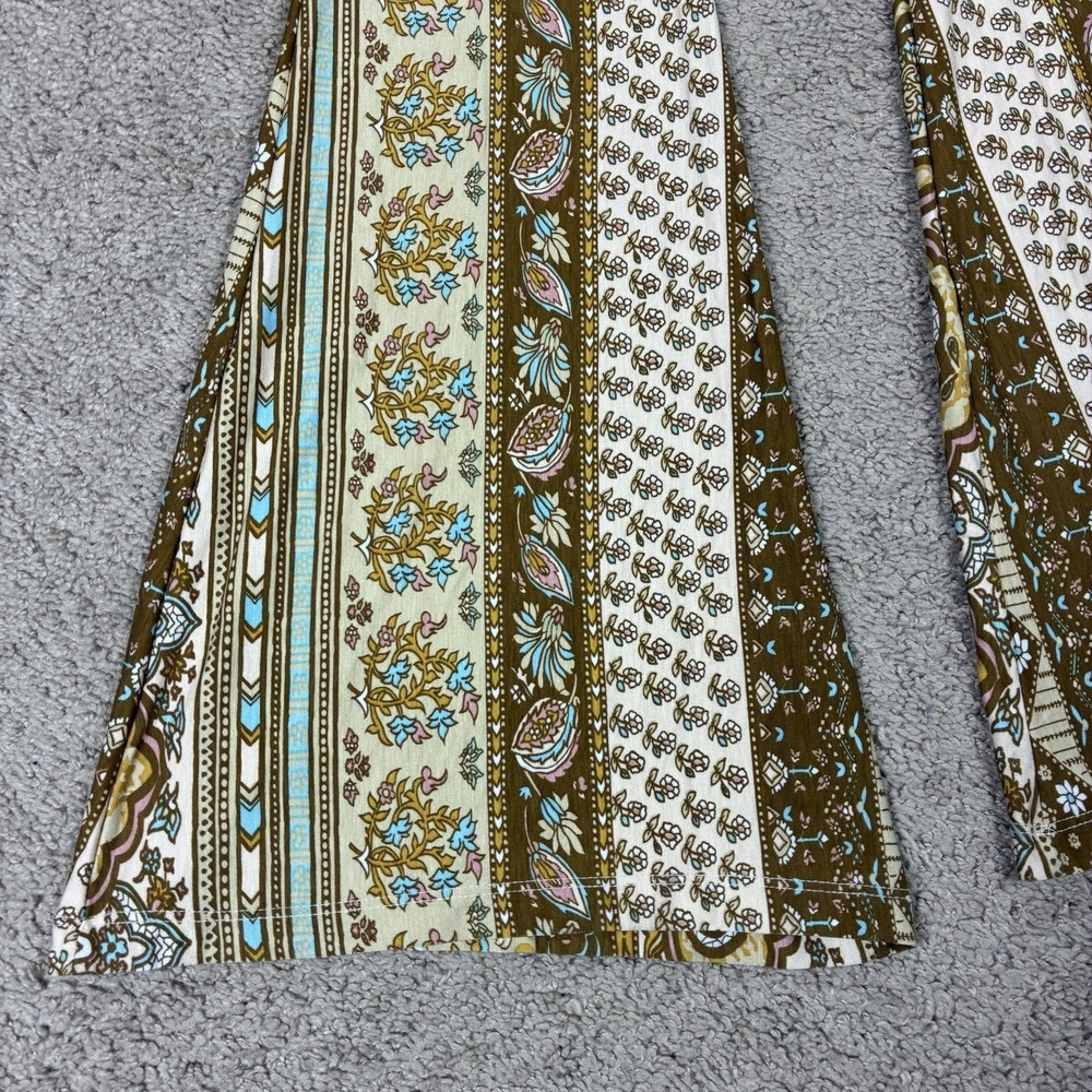 Novella Royale Boho Floral Janis Bell Bottom Flare Pants Hippie Festival S Tan - Picture 3 of 4